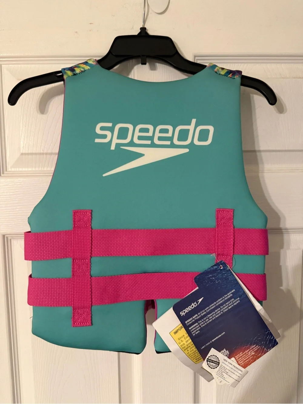 Speedo Girls Teal & Hot Pink Swim Vest with Multicolor Pattern